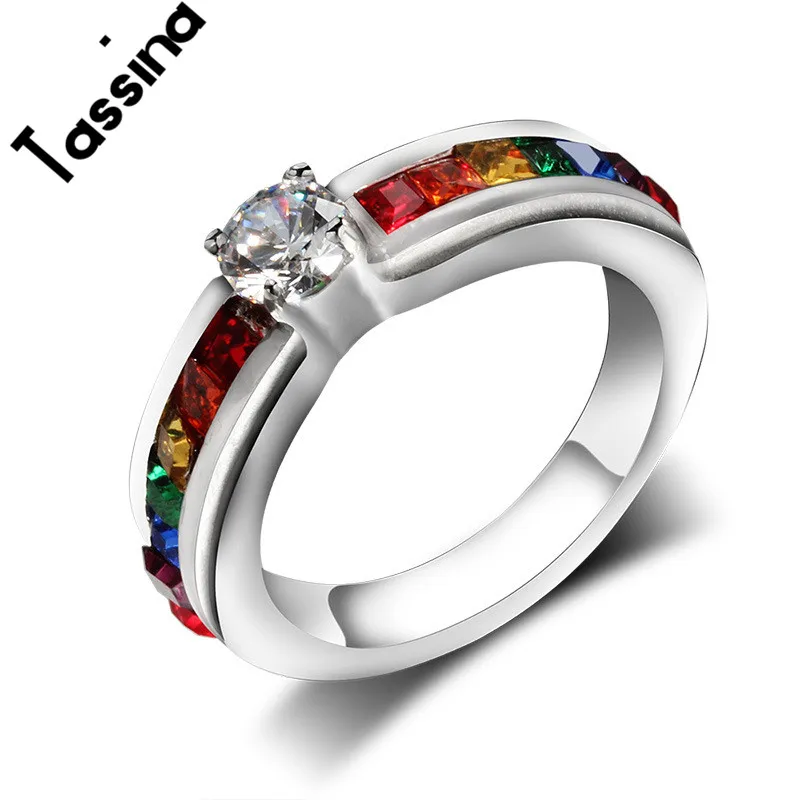 Кольцо ЛГБТ из нержавеющей стали 316L Радужное для лесбиянок|ring rainbow|ring weddingcrystal ring |