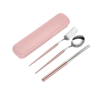 nano materials handle outdoor portable stainless steel dinnerware set tableware set cutlery fork spoon chopsticks suit with box