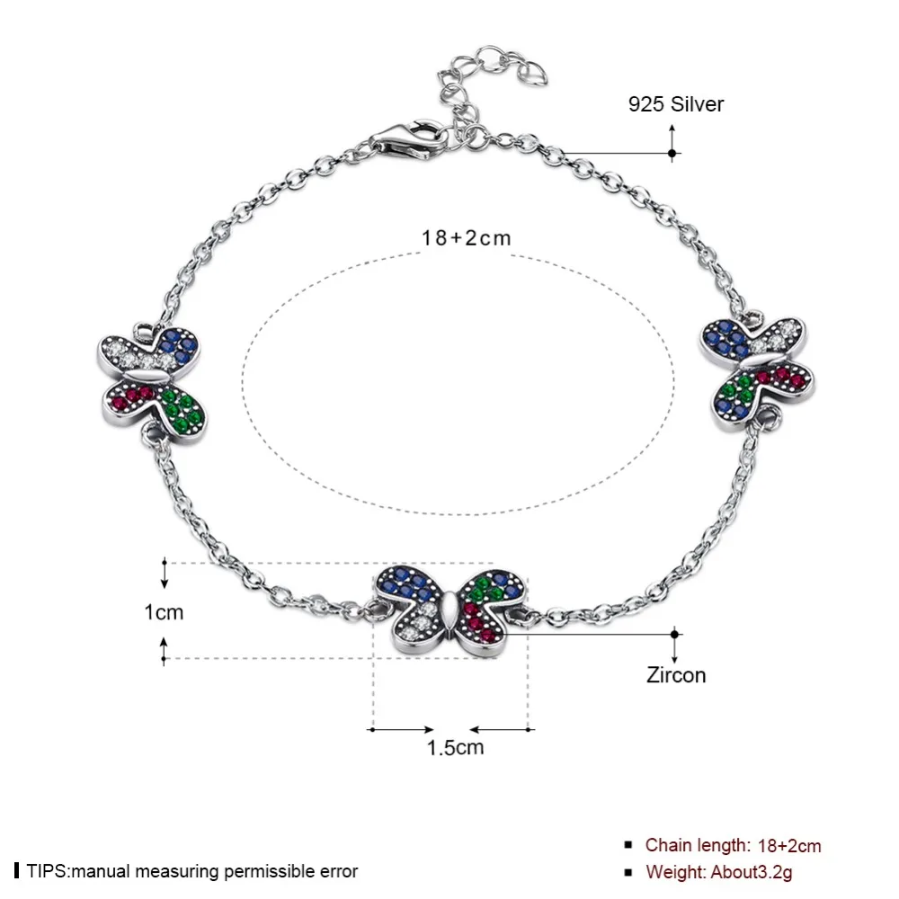 2018 Summer 925 Sterling Silver Vintage classic butterfly bracelet link chain stackable high end Bijoux Gift for girlfriends | Украшения и