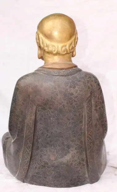 S5190 18 &quotСтарая Куро фиолетовая бронзовая 24К Золотая Arhat Damo Bodhidharma Dharma статуя Будды