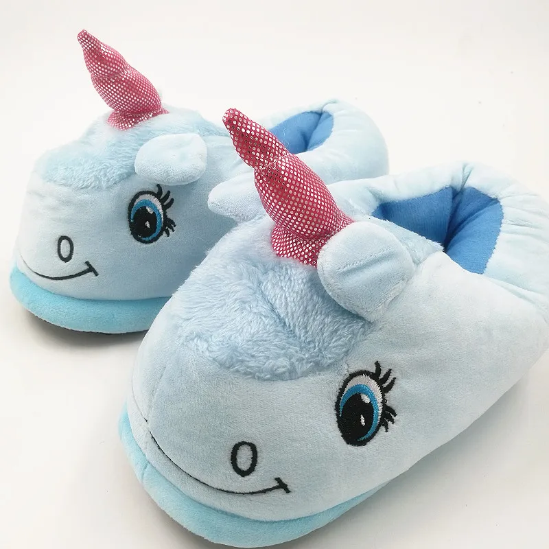 blue full В помещении единорог домашние тапочки хлопок квартира пушистый рианна слайды мех кувырок плюхается обувь дом главная мулы фо плюш одноразовые единороги женские мягкие для дома шлепанцы плюшевые комнатные тапки теплые - Цвет: blue full