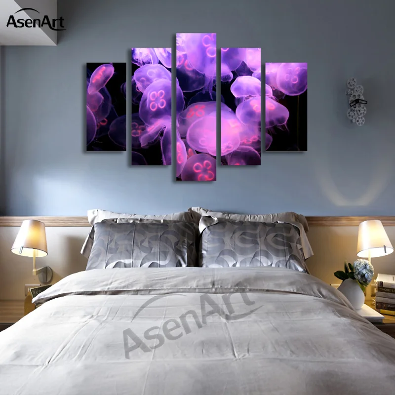 5 шт. настенная живопись Медузы морской мир животные картина фиолетовая холст