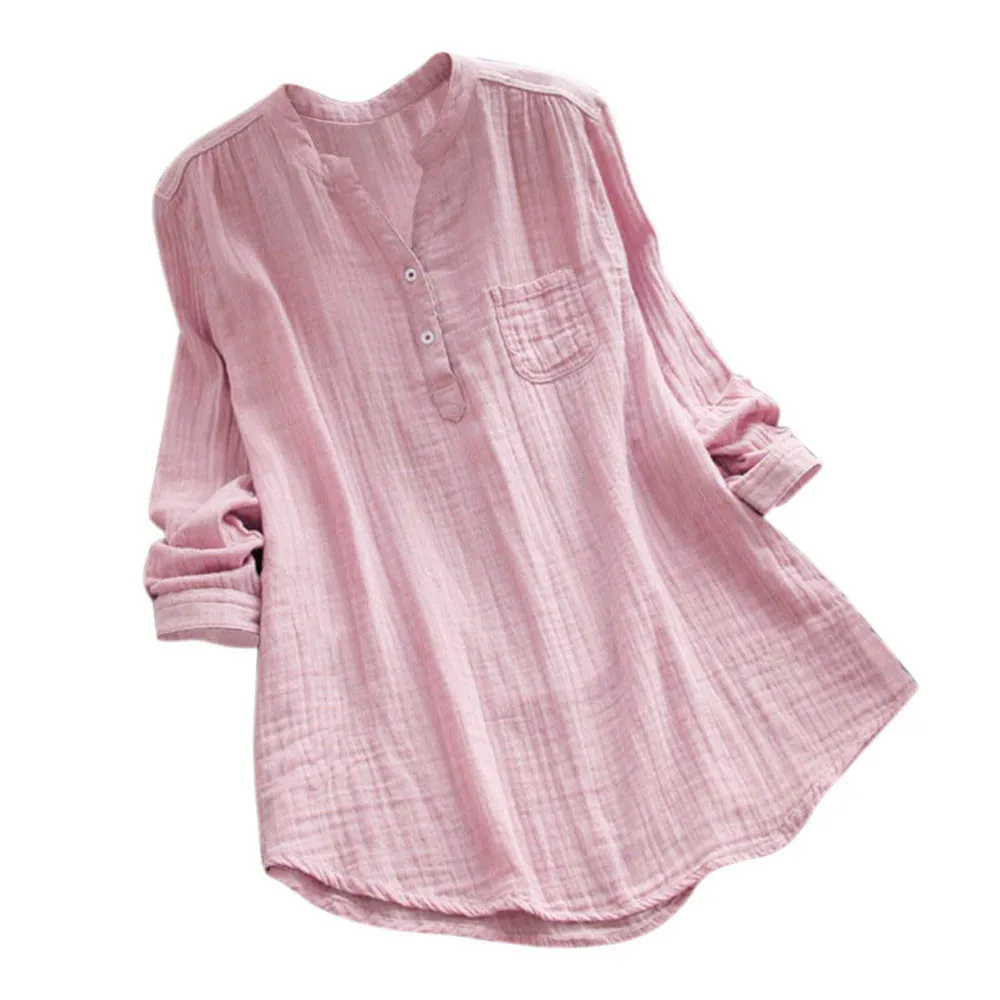 Pink Женские розовые топы и блузки со стоячим воротником с длинным рукавом повседневные свободные Туники Топы рубашка блузка женская одежда camisas mujer verano - Цвет: Pink