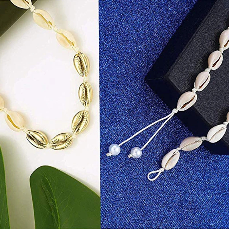 BRIGHT MOON Boho Natural Gold Shell Choker Necklace Adjustable Cowrie Seashell Handmade Rope Cord Beach Jewelry for Summer | Украшения и