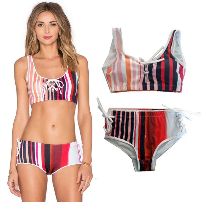 Сексуальный женский купальник в полоску для девушек бикини бюстгальтер пуш-ап