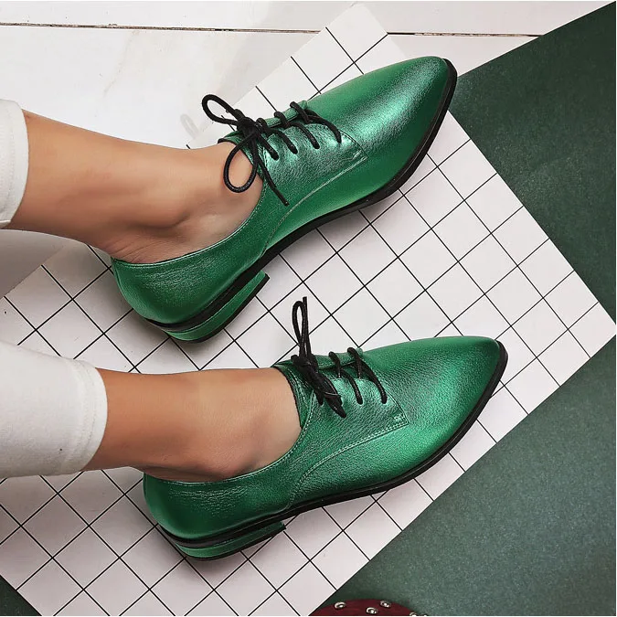 2017 Весной Новый Дерби Обувь Женская Острым Носом Босоножки Зеленый серебряный