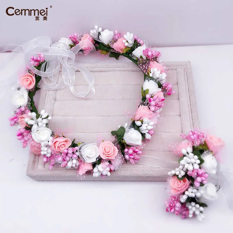 Очаровательный женский свадебный цветок розы с сетчатым венком повязка на