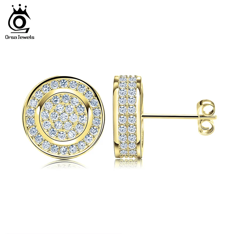 Orsa Jewels Classic Silver Цвет серьгу проложили AAA австрийской кубического циркония для вечеринки модные женские туфли Для мужчин Jewelry oe130 - Окраска металла: Gold Color