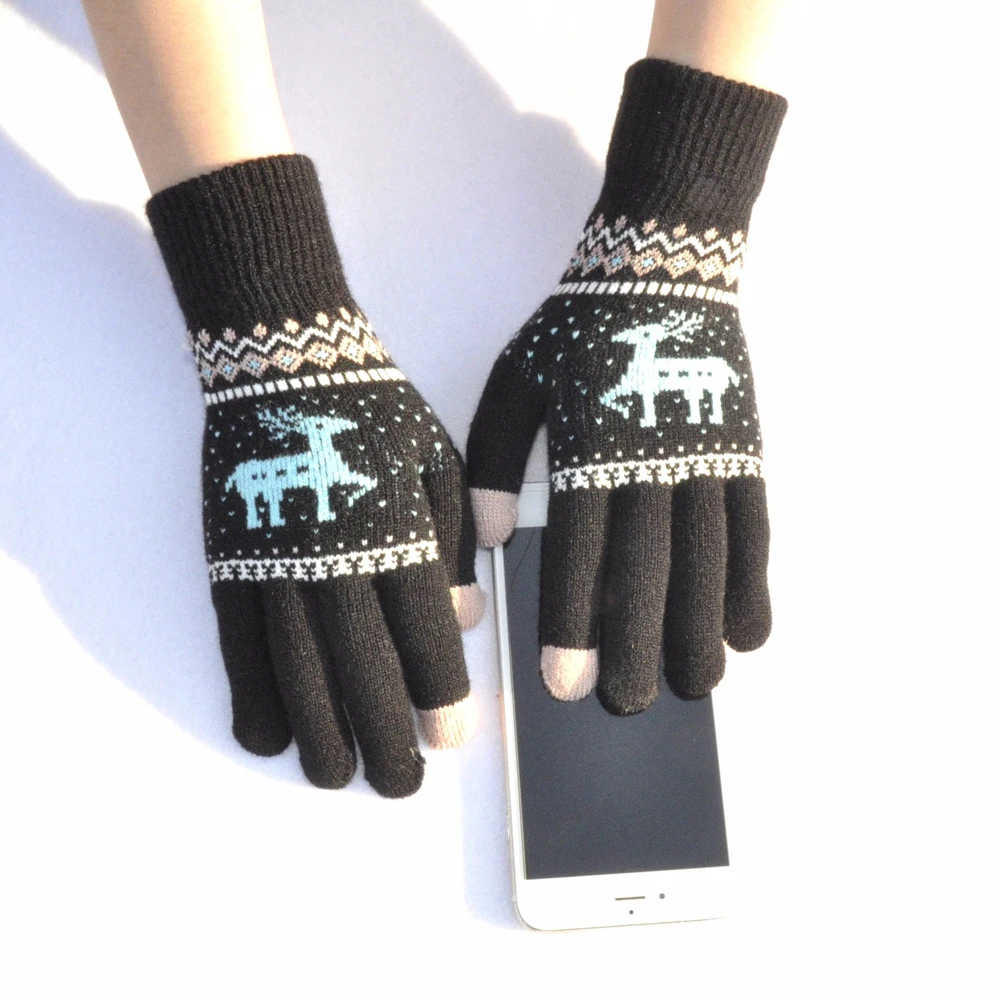 Жаккардовые ветрозащитные теплые перчатки для сенсорных экранов дышащие зимние