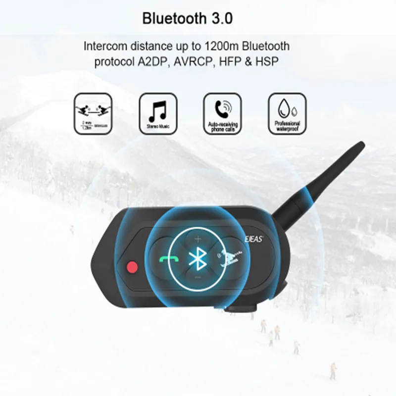 EJEAS SKI10 1200 м Bluetooth лыжный шлем гарнитура большая кнопка 500 мАч AUX Auo переподключение