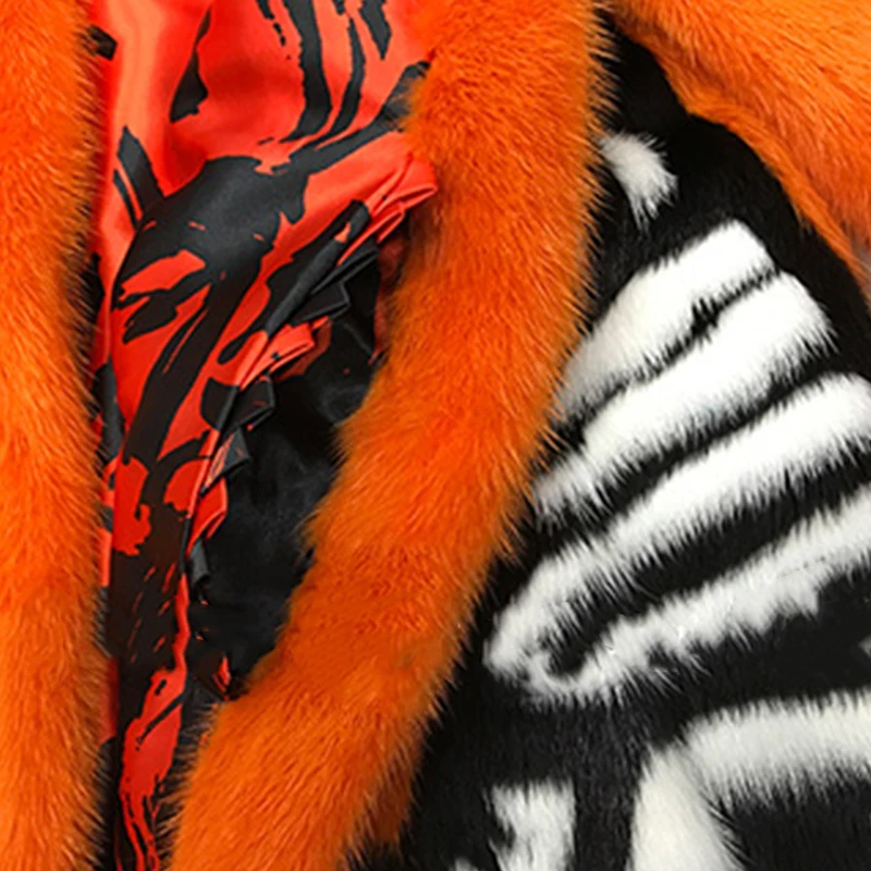 LVCHI Women Noble Print Fox Real Fur Coat 2019 Leather Fur Turn -Down Collar Zebra Denmark X-Long Mink Swan Velvet Mink Coats
