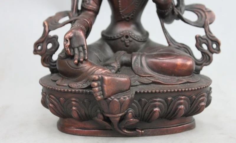 9&quot Tibetan Buddhism red Bronze Copper Bodhisattva Tara (Green) Kwan-yin Statue a 0518 | Дом и сад
