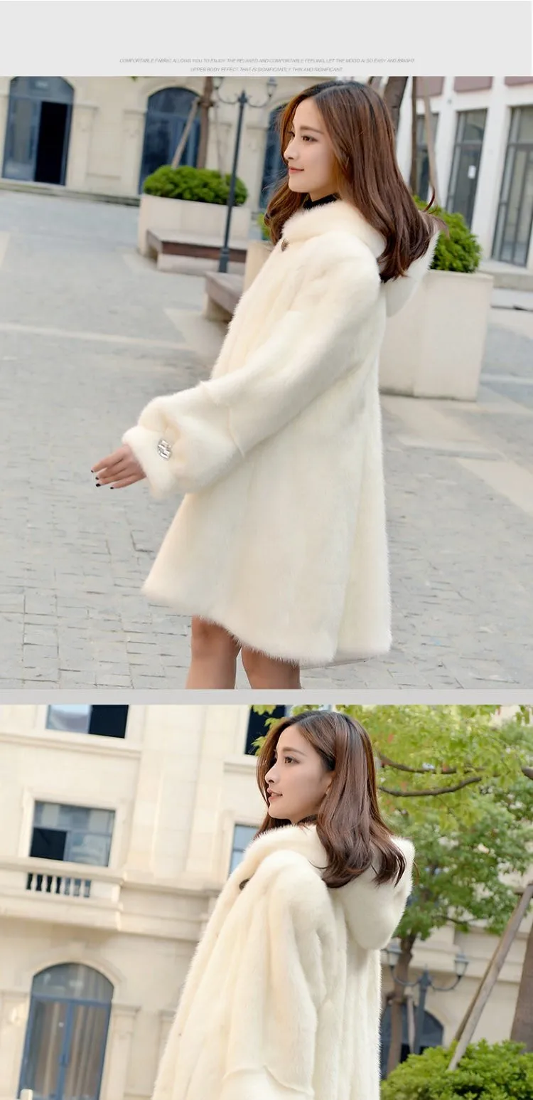 winter new real whole piece of mink fur coat women's long section with hooded young fashion generous mink fur coat