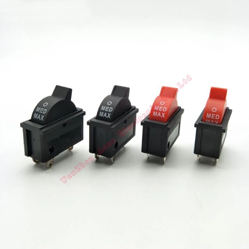 

100PCS 10A 250V Black Red Wind Speed Control Button Rocker Switch 3 Positions 3Pin SPDT Switch For Hair dryer