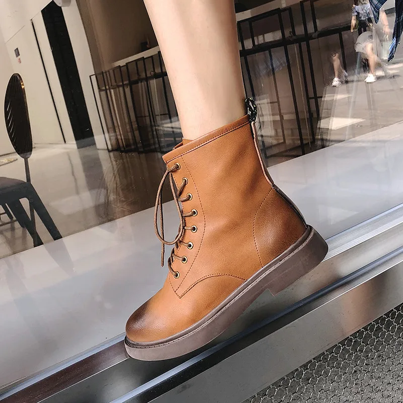 Stylesowner Popular Trends England Style Do the old Breathable Martin Boots Genuine Leather Lace-up with Plush Warm | Обувь