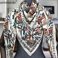 100 silk scarf women large shawls floral print stoles square bandana luxury brand kerchief scarves female foulard 130130cm