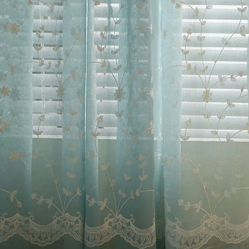 Blue voile curtain Новые белые/синие вышитые листья тюлевые занавески для гостиной вуаль занавески для спальни отвесные занавески Оконные Занавески - Цвет: Blue voile curtain