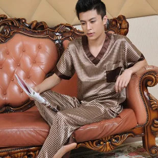 Мужская Летняя шелковая пижама с коротким рукавом роскошная одежда повседневный