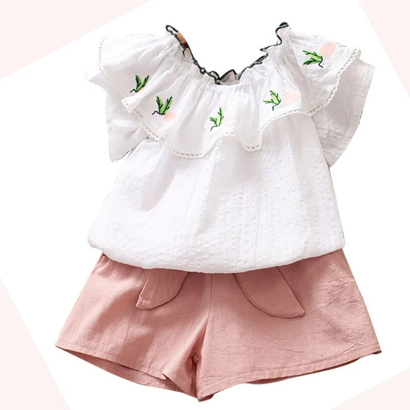 Комплекты для девочек 2018 новый летний Детская одежда девушки листьев лотоса