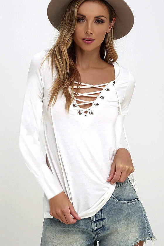 Женская футболка с глубоким вырезом осенняя Повседневная Клубная длинным