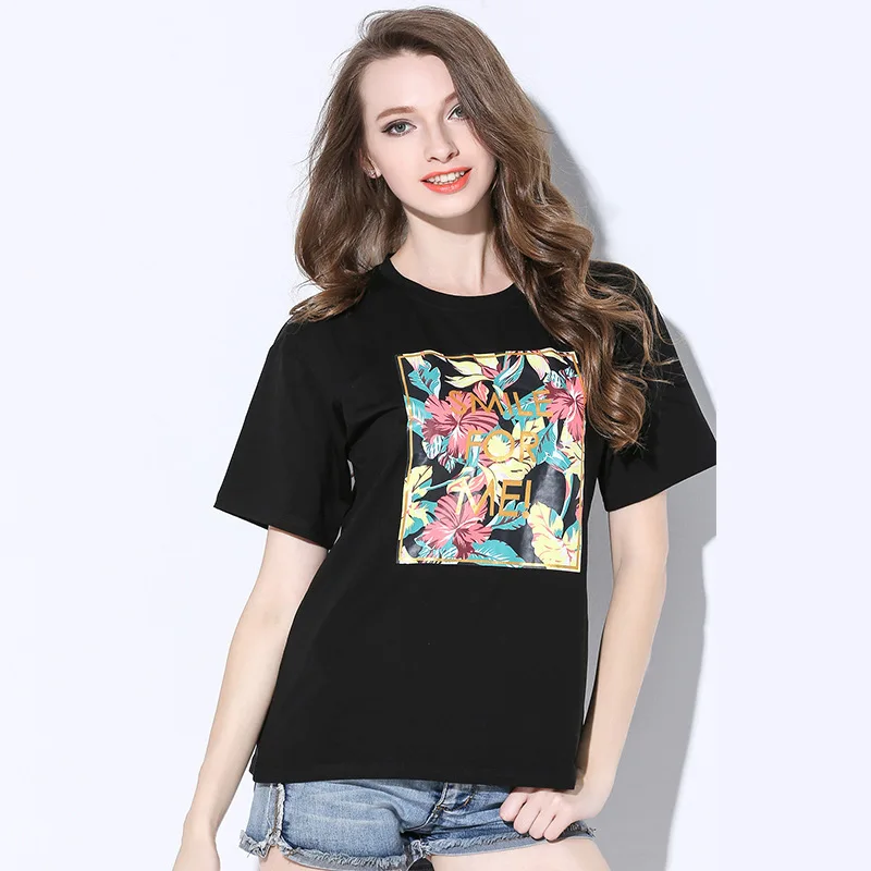 Летние черный и белый основной с короткими рукавами круглым вырезом футболки