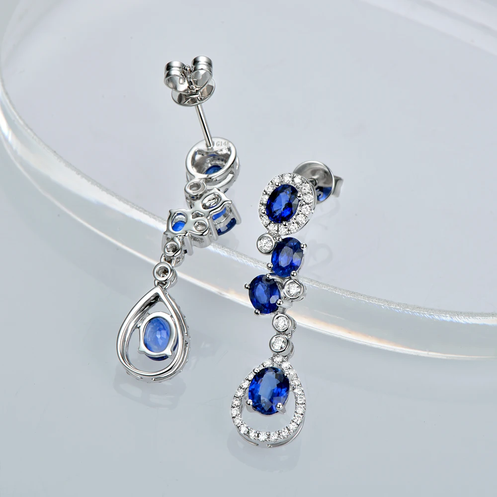 0.37ct бриллиант& 2.02ct Овальный Сапфир 14 K белое золото обручальные серьги-подвески