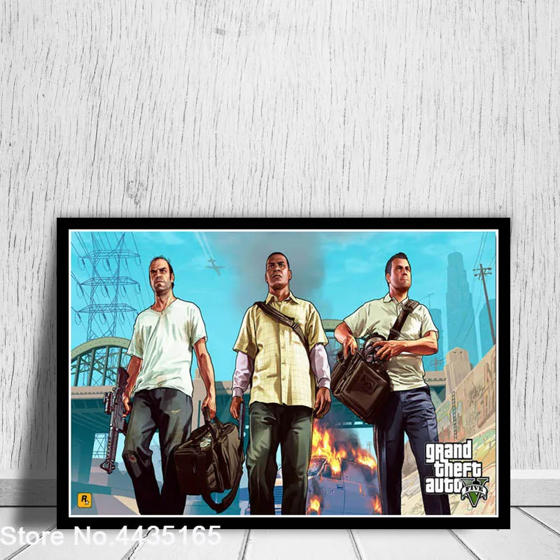 Многоцветный Grand Theft Auto V видео игры GTA 5 художественный плакат печать на холсте настенная живопись для гостиной домашний декор плакаты и принты - Цвет: Многоцветный
