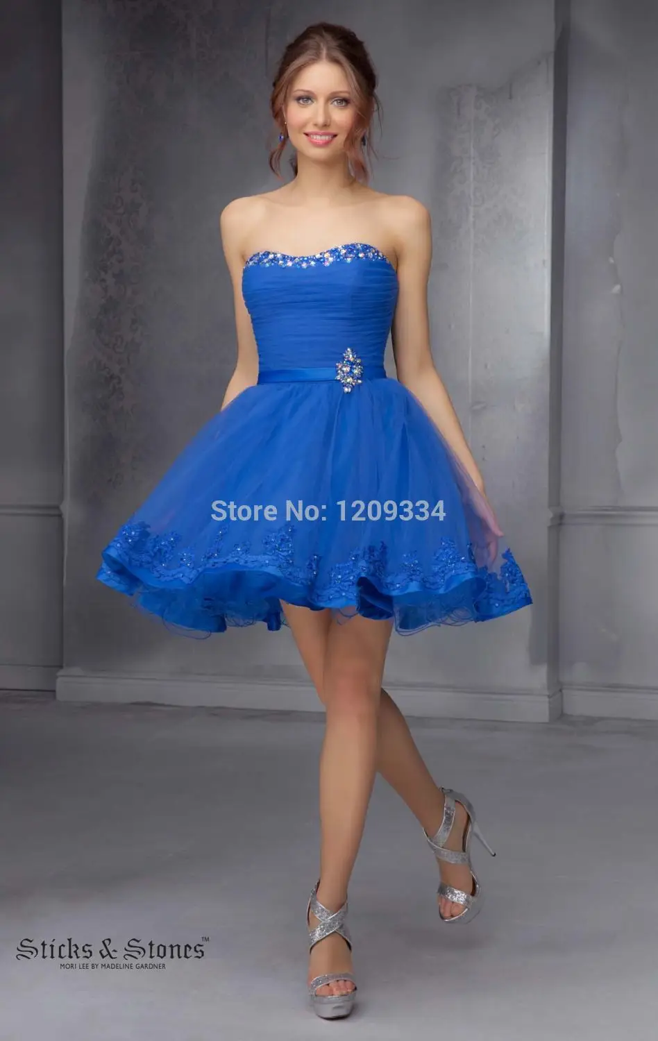 Cocktail Dresses 2015 Short A-Line Blue Ivory Tulle Strapless Lace Lovely Sweet Ball Cheap Homecoming Party Gowns | Свадьбы и