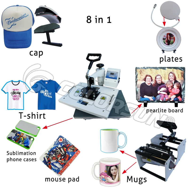 8 в 1 комбинированная сублимационная переносная машина с принтером T50 для Epson