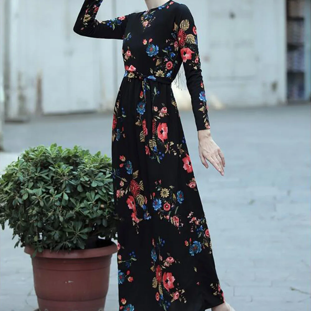 Исламское Макси платье с цветочным принтом абайя Арабская одежда мусульманское