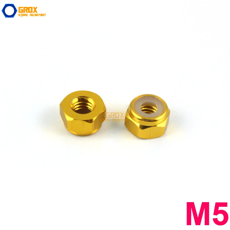 

15 шт. Золотая Шестигранная нейлоновая гайка из алюминия M5