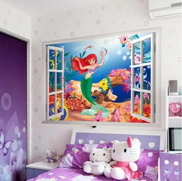 2017 Бесплатная доставка маленькая Русалочка 3D поддельные окна детская комната