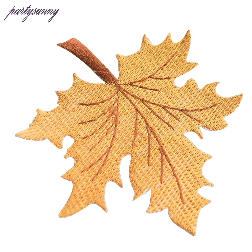 PF 10 шт./лот Кленовый лист Полоса Вышитые Патчи Термо-наклейки для Одежды Утюг На