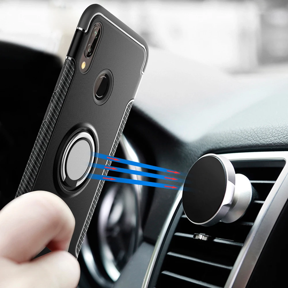 Роскошный противоударный чехол с металлическим кольцом держателем для Huawei P20 lite