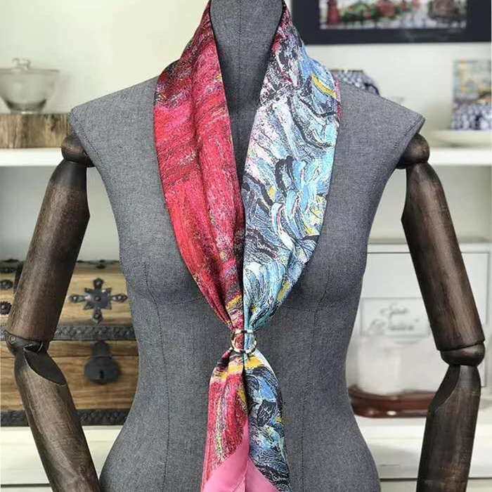 Роскошный дизайнерский натуральный шелковый шарф для женщин, брендовые Дизайнерские шарфы, весна-осень, Ван Гог, картина маслом, квадратные шарфы