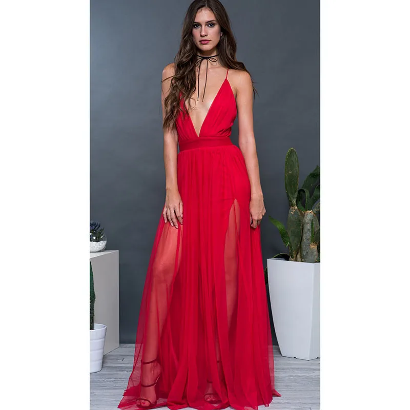 Ahmagen Deep V Neck Backless Spaghetti Strap Dress Slip Pleated Summer Beach 2017 Sexy Long Maxi Boho Chiffon Dresses | Женская одежда