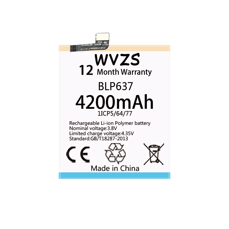 Wvzs 4200 мАч литий полимерный аккумулятор BLP637 для One Plus 5 Oneplus пять сменных