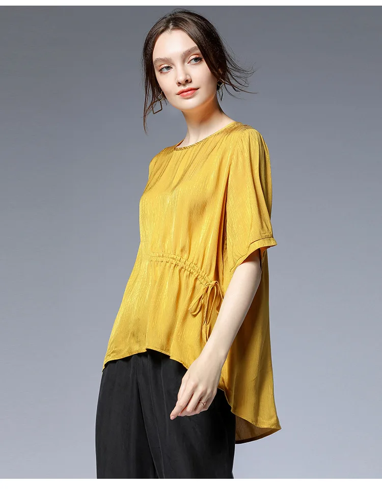 Блузка женская с рукавом до локтя Повседневная Свободная Асимметричная шелковая