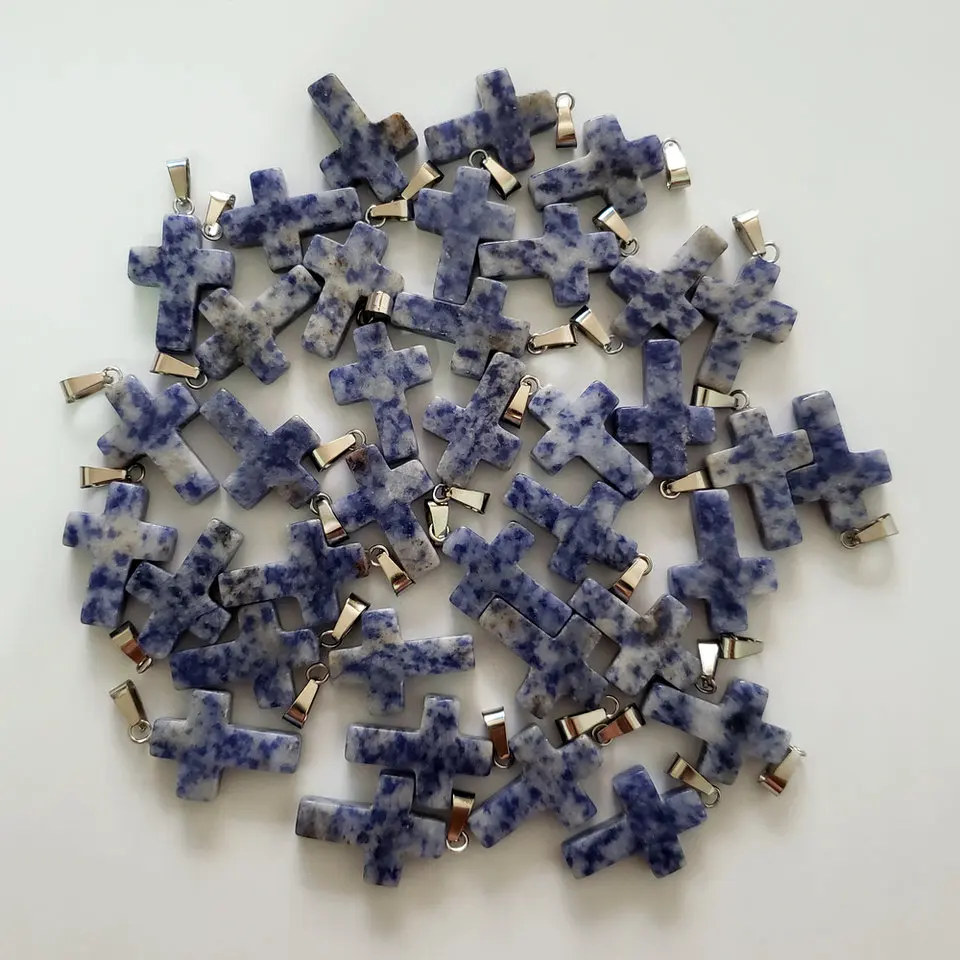 sodalite stone 50 шт./лот модные крест смешанные природные камни подвески для Подвески для изготовления украшений подходит ожерелье аксессуары - Окраска металла: sodalite stone