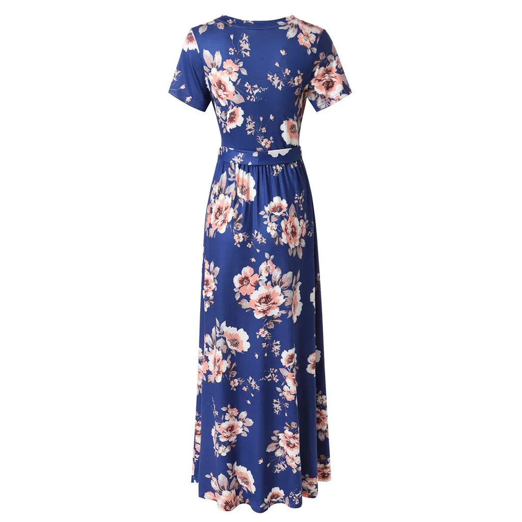 Женское сексуальное длинное платье с коротким рукавом и цветочным принтом |
