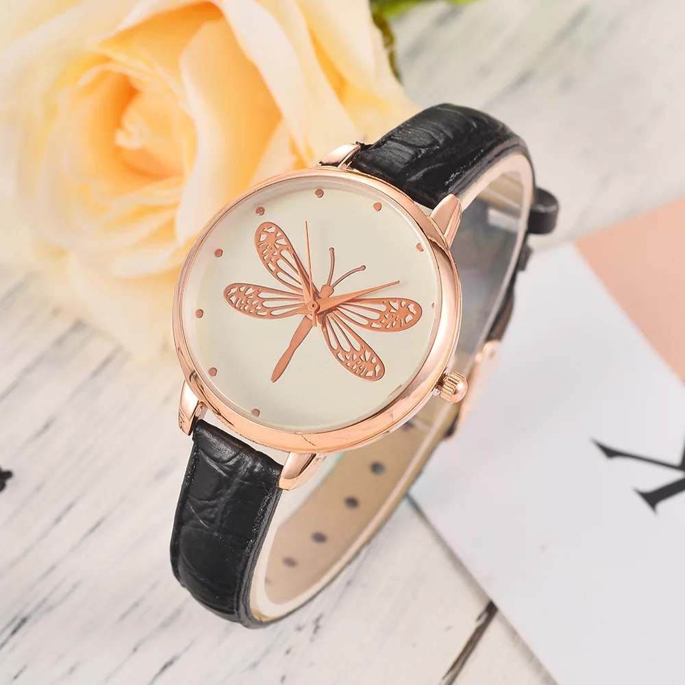 Модные студенческие часы с большой головой стрекоза женские кварцевые