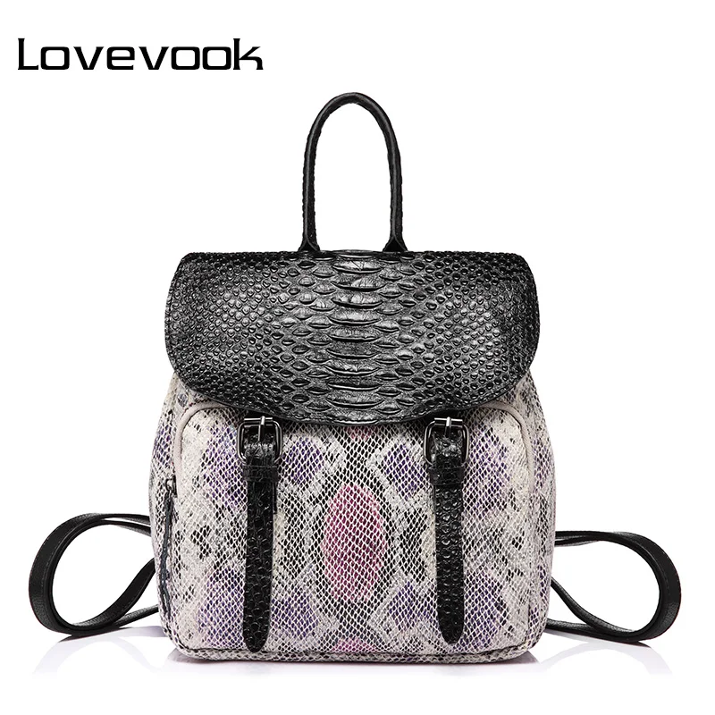 LOVEVOOK стильный рюкзак женский кожаный высокого качества со змеиным принтом