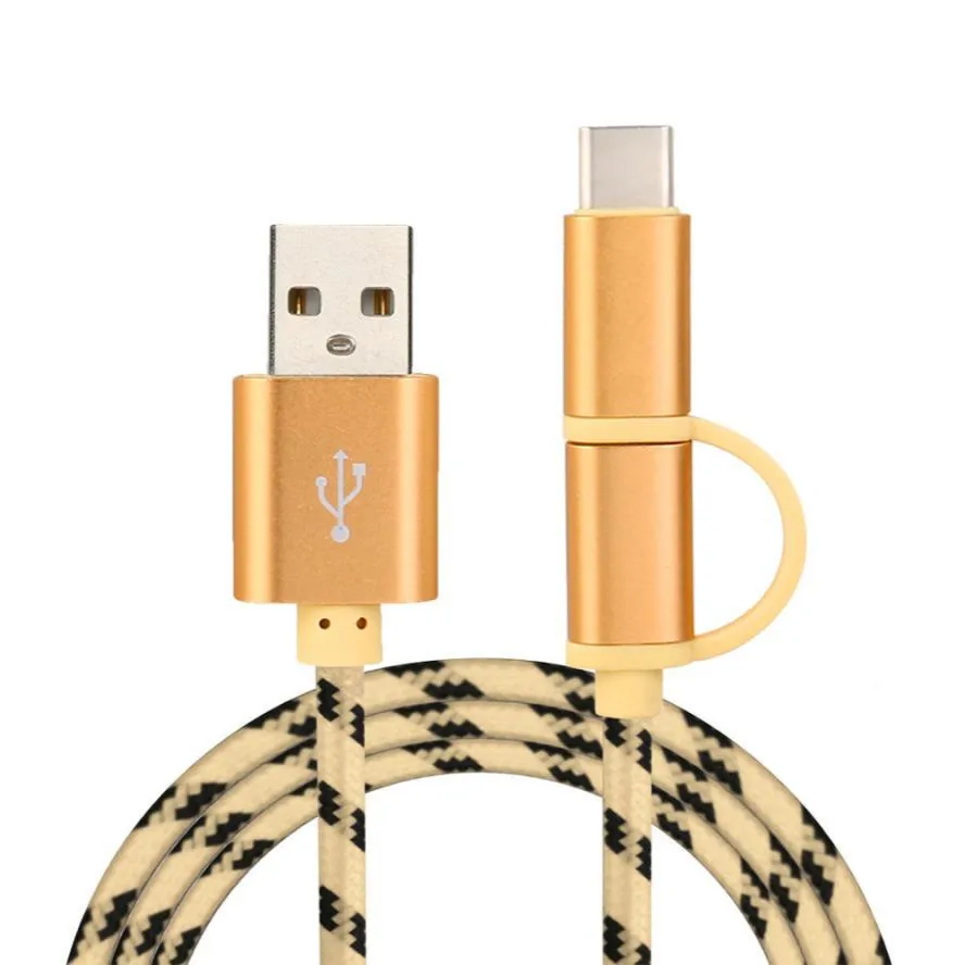 Золотой 1 м usb type C Micro USB 2 в 1 кабель для быстрой зарядки для Xiaomi huawei samsung S9 Nokia sony Oukitel кабели для зарядки мобильных телефонов - Цвет: Золотой