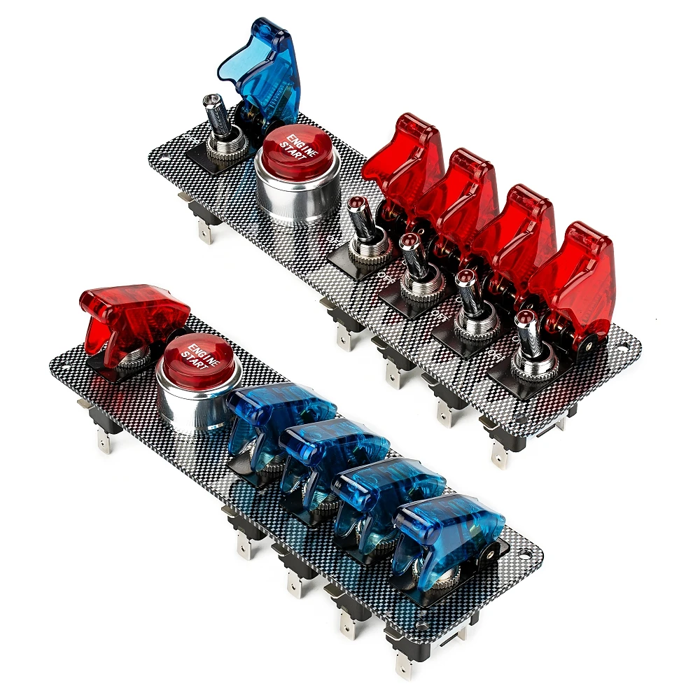 Jtron DC12V углеродное волокно Гоночный Автомобиль Переключатель зажигания панель+ 5 светодиодный тумблер комбинированный переключатель для гонок Спорт конкурентоспособная