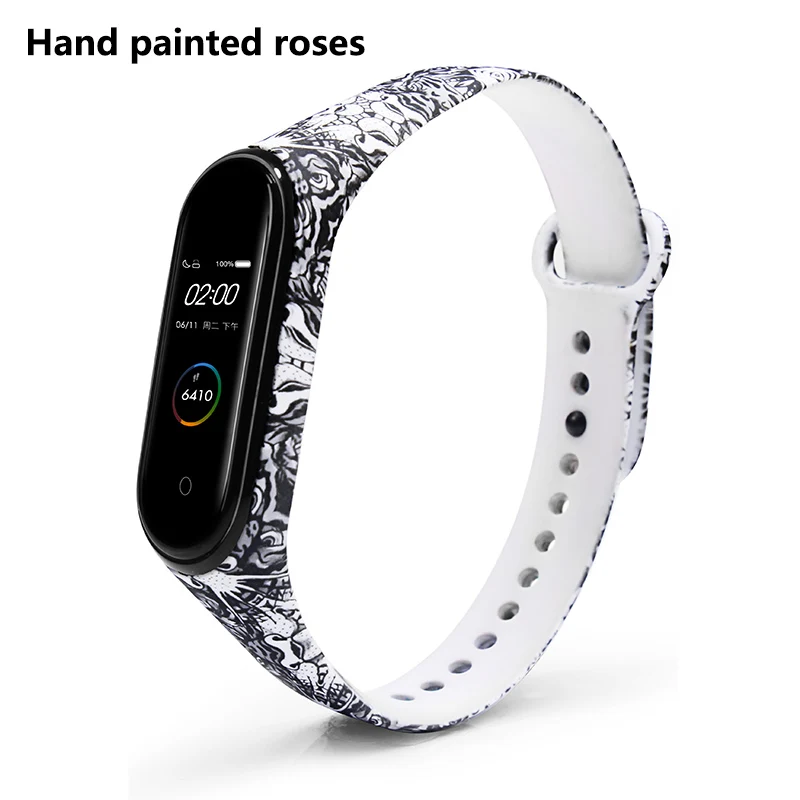 Hand painted roses BOORUI mi band 4 ремешок силиконовый miband 4 универсальные аксессуары спортивный ремешок на запястье Замена для xiaomi mi band 4 смарт-браслеты - Цвет: Hand painted roses