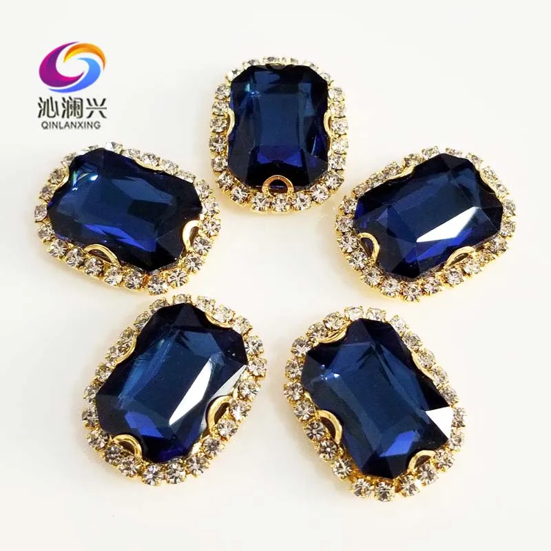 

Ink blue Rectangle 3D Anti scratch top glass crystal buckle,Silver bottom Sew on stones,DIY/Clothing accessories SWCB23