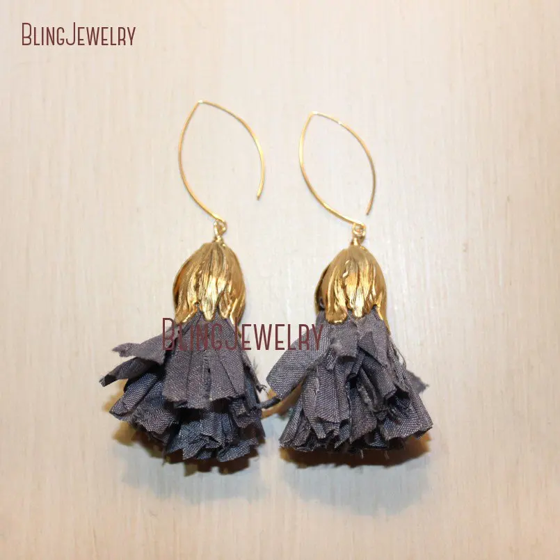 Смешанные цвета шелковистые цветы Sari шелковые кисточки для серег с золотой