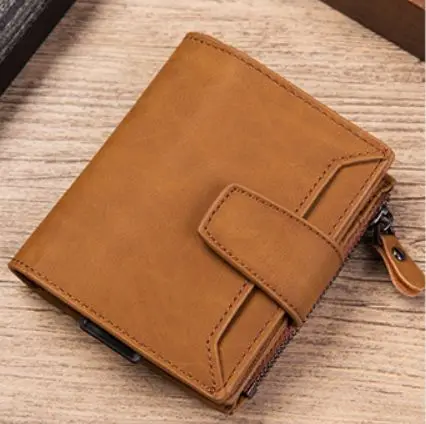 khaki RFID wallet Женские и мужские многофункциональные RFID кошельки ID держатель для банковской карты винтажный мини маленький кошелек на молнии для монет короткий кошелек держатели для кредитных карт - Цвет: khaki RFID wallet