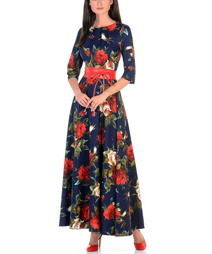 Женское модное осеннее платье с принтом розы длинные платья хорошего качества