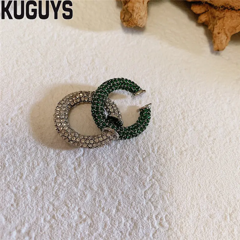 KUGUYS Hyperbole Crystals Warp Rings for Womens Fashion Jewelry High Quality Green White Crystal Opening Ring Trendy Accessories | Украшения